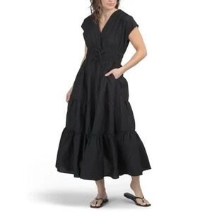 Nichole Miller Navy V Neck Maxi Dress M 100% Cotton Preppy Timeless Coastal Airy